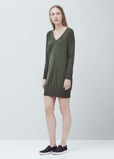 MANGO Cotton Mix Dress Women Cotton Blend Khaki Green Mini Dress L BNWT