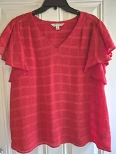 COUNTERPARTS Blouse - XL - V-Neck, Flutter Short Sleeves, Straight Hem