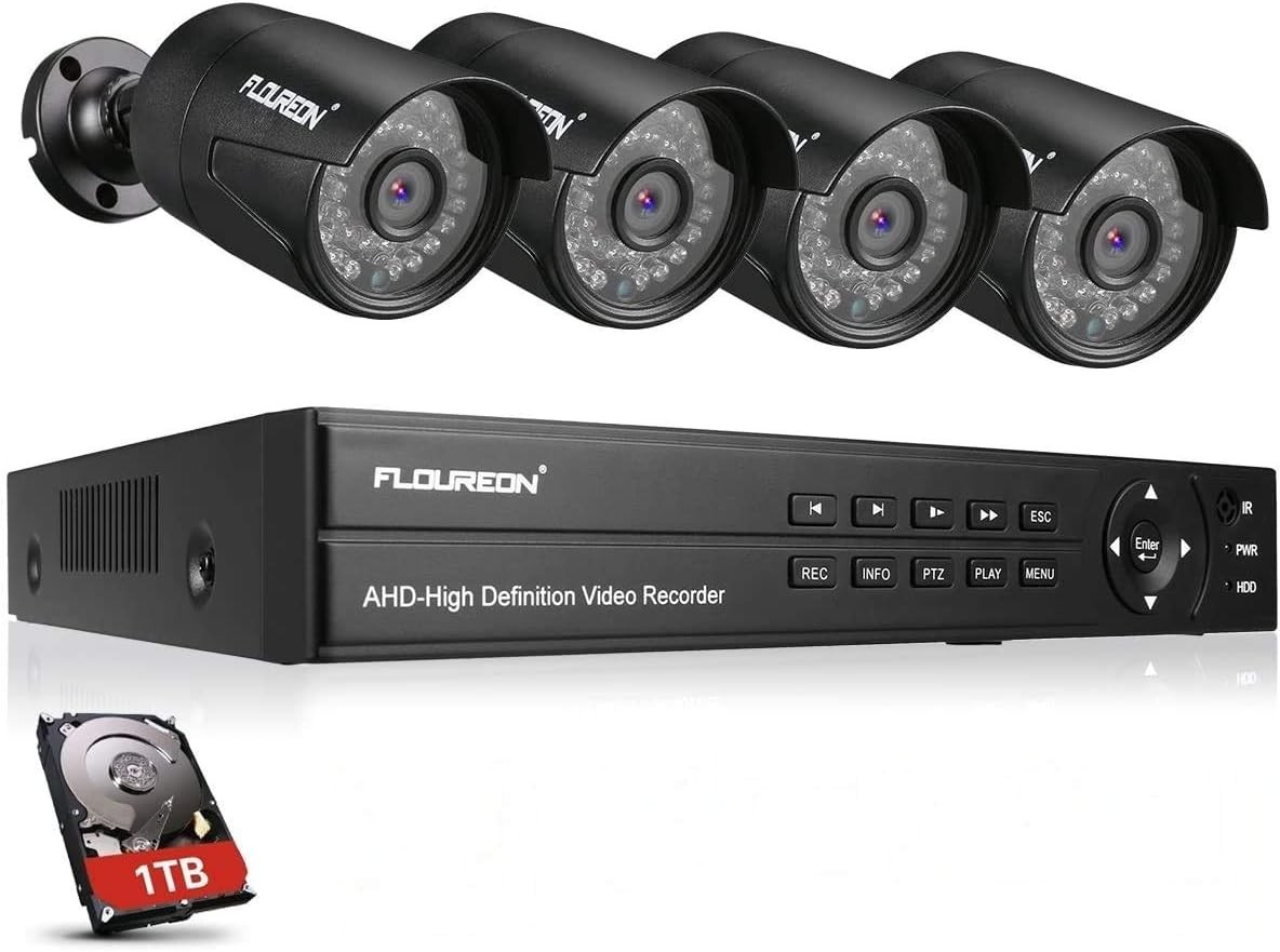 FLOUREON Wired 8CH 1TB 5in1 Hybrid DVR 1080P Outdoor Security