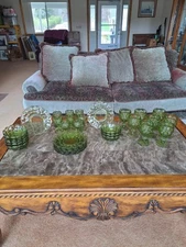 Imperial Glass Provincial Verde Green Thumbprint 32 Pieces of MCM Glassware