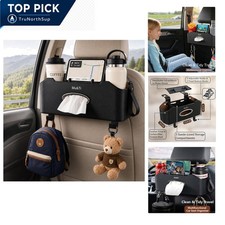 Back Seat Car Organizer Leather Plastic Black Tissue Box Cup Holders Hooks