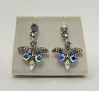 Silver Tone Drop Earrings AB Rhinestones Costume Jewellery