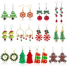 12 Pairs Christmas Earrings for Women Xmas Holiday Dangle Earrings Christmas Tre