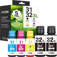 31 Ink 32XL Black Ink Bottle Set Compatible With HP 31 32XL Ink