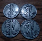 Lot of 4 Vintage Walking Liberty Half Dollars  90% Silver 1942, 1943, 1944, 1945