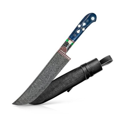 Usbekisches Kochmesser Pchak 28 cm. Пчак Messer Пичак Handarbeit Damaststahl 128