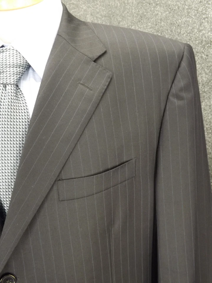 Pantalones plisados súper lana extrafinos a rayas azules Corneliani Suit Italia 46R 40x28,5 Foto 3 de 4