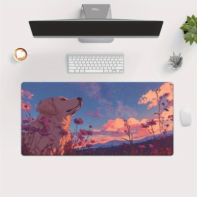 40*90cm Dog in a Flower Field Pad for Desk, Gaming, Office Decor, Non-Slip Rubbe