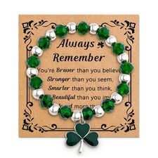 St Patricks Day Bracelets For Women Girls Green Beaded Bracelet Clover Bracel...