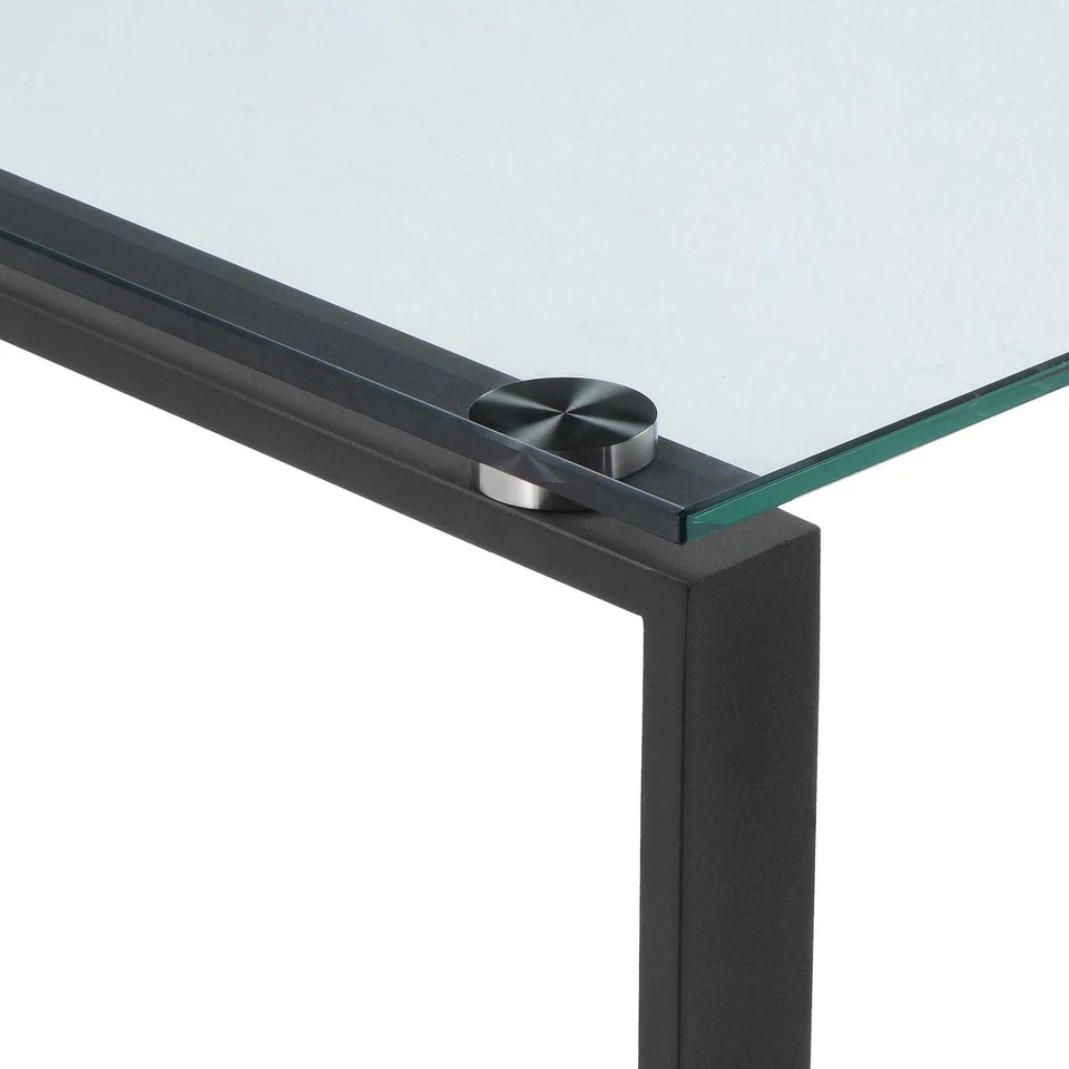 Benjara Elen 47 Inch Desk, Rectangular Tempered Glass, Black Powder Coated Metal - Image 3 of 4
