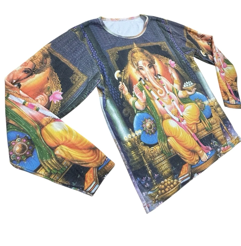 Camiseta de mujer años 90 Ganesha con estampado integral M/L manga larga ropa de club AOP  Foto 3 de 4