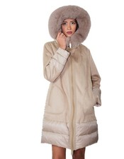 Piumino ed eco montone con pelliccia di volpe 48 tortora vera piuma chiusura ...