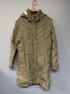 Trespass TP50 Down Feather Long Puffer Coat L Khaki Hooded Parka Jacket