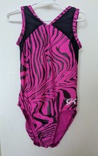 GK Elite Gymnastics Leotard V-Neck Animal Printed Pink Black Size CM