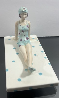 Vintage Aqua Blue Bathing Beauty Swimsuit 5'' Figurine on Polka Dot Base