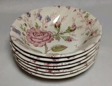7 JOHNSON BROS ROSE CHINTZ FRUIT CEREALS PLATES 