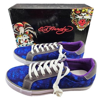 New Y2K Ed Hardy Canvas Sneakers Low Top Tiger Graphic Skate Shoes