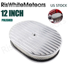 Polished 12 Oval Full Finned Intake Aluminum Air Cleaner For Classic Chevy