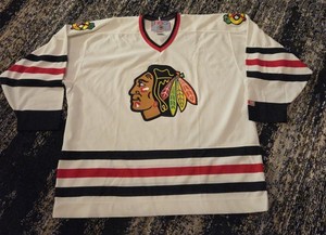 Vintage Chicago Blackhawks CCM NHL Hockey Jersey White Sewn Logos - XXL