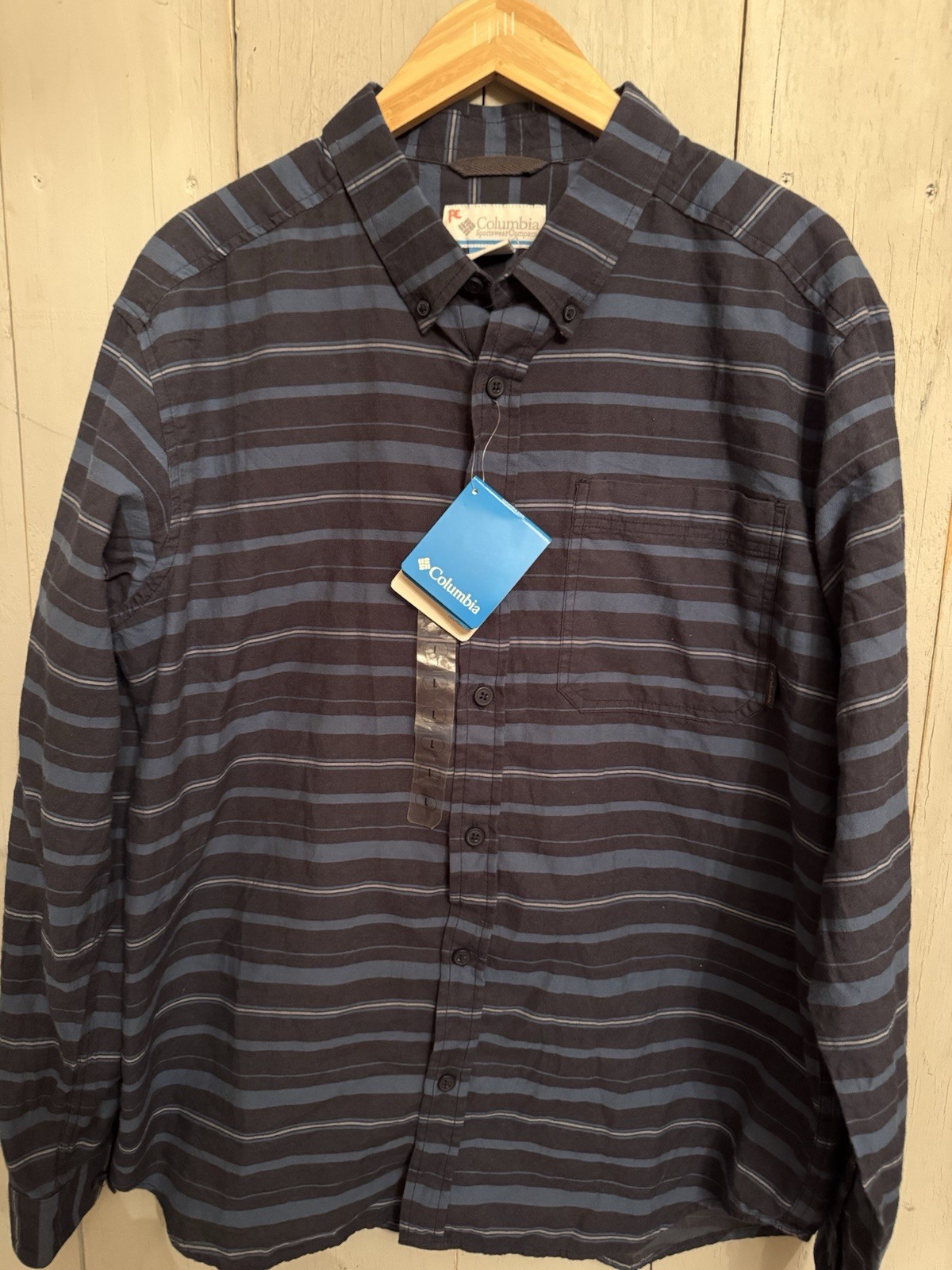 Columbia Men's Out and Back II Long Sleeve Shirt Large Blue Stripe NWT B7 thumbnail 2