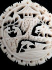 Vintage CARVED Celluloid Chinese Pendant Early Plastic Asian Scenic Design — photo 2