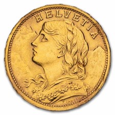 Swiss Gold 20 Francs Helvetia Coin (Cleaned)