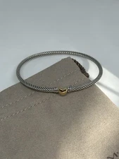 David Yurman Sterling Silver 18K Gold Heart Station 3mm Classic Cable Bracelet