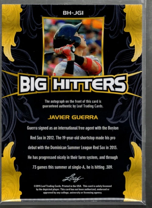 A5516- 2015 Leaf Ultimate Draft Big Hitters #BHJG1 Javier Guerra Auto - NM-MT - Image 2 of 2