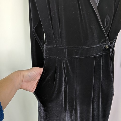 Saint Germain Paris Black Velvet Wrap Jumpsuit Pant SZ Medium Vintage Satin Y2K - Picture 10 of 13