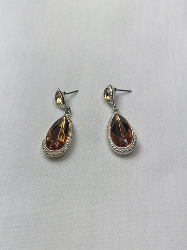 Vintage NRT Silver Tone Citrine Dangle Drop Earrings Elegant Costume VTG EUC - Bild 8 von 16
