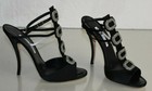 Sandales Manolo Blahnik Noires Satin Avec Bijoux Cristal - Talon Très Haut - Taille 40 Neuves