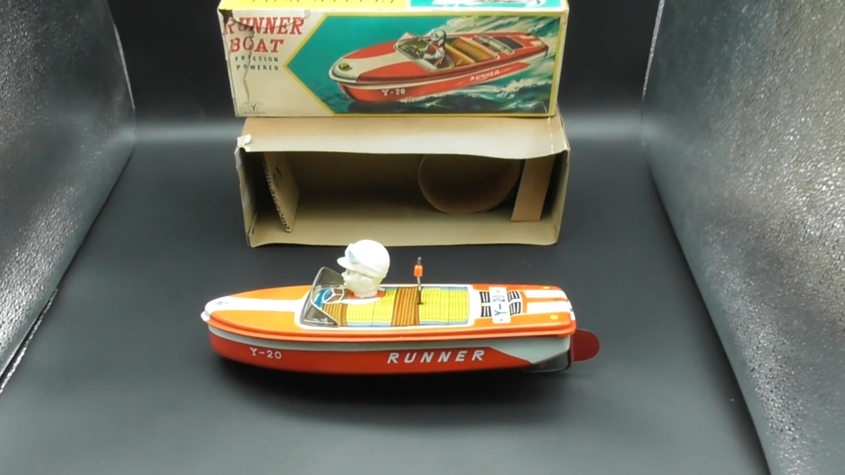 Rare Vintage Yonezawa Tin Runner Boat Friction Powered Made in
