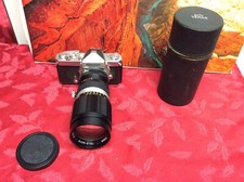 Nikon Nikomat Black 35mm SLR Film Camera w/200mm 1:3.5 Lens- Meter Works