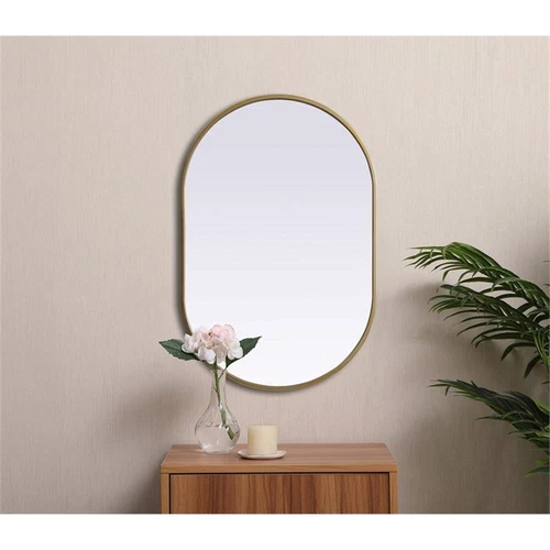 Elegant Decor Asha 20x30" Oval Modern MDF Wood/Iron Mirror in Brass - Picture 2 of 11