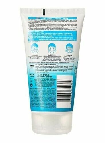 GARNIER Pure Active 3-In-1 Clay Wash Scrub Mask 50ml world wide free shipping - Picture 2 of 2