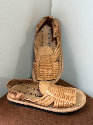 LEATHER MEXICAN HUARACHES SANDALS YOUTH KIDS SIZE 2 OPEN TOE SLIDE ON HANDMADE
