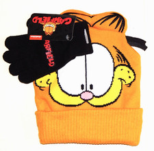 GARFIELD MOVIE Kids Knit Hat & Gloves Set Cuffed Winter Pom Beanie NWT  $25