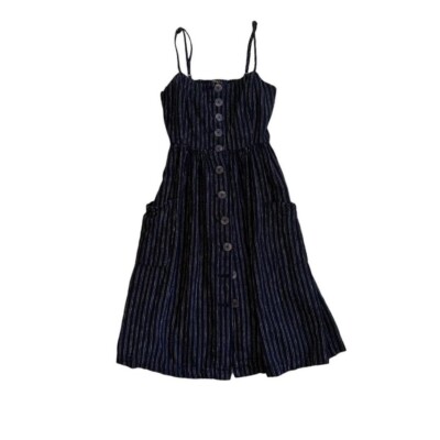 FOREVER21 Contemporary Striped Button Front Midi Dress w/ Pockets | eBay