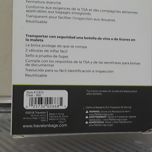 Travelon Inflatable Bottle Pouch - Transport Bottles - LeakProof Seal - NEW - Picture 8 of 8