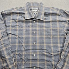 Van Heusen Men's 17-17.5 Regular Fit Port Normal Button Down Blue Tan Plaid
