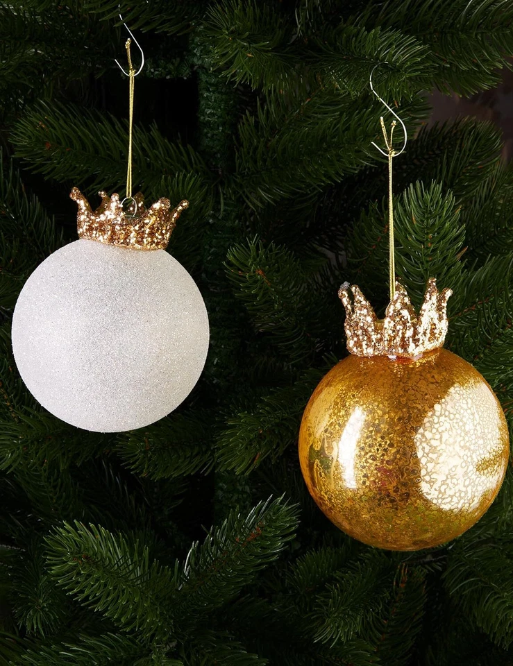 King & Queen 2er Pack Weihnachtskugel Glaskugel 10cm Krone Weihnachten Deko Paar - Bild 3 von 4