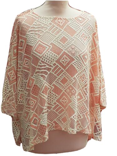 NEXT CORAL PINK/CREAM LACE CUT OVERSIZED COVER UP TOP SUN/BEACH SZ 12 RRP £20 - Picture 1 of 2