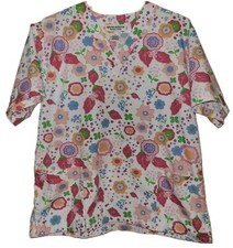 Natural Uniform Multicolored Floral Print Short Sleeve Scrub Top Women's Size S