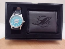 Miami Dolphins NFL Black Watch And Wallet Gift Set - Free Shipping 