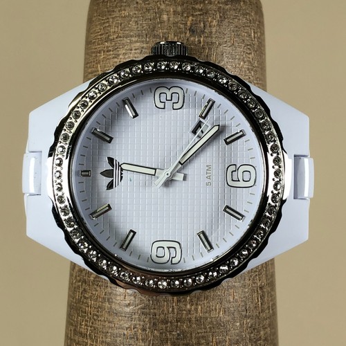 Adidas Women ADH2505 Pave White Polycarbonate Quartz Analog 43mm Watch 5 1/2" - Picture 2 of 13