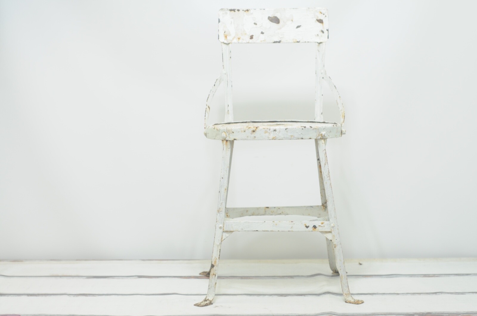 Vintage 1940's Heavy Steel Chair Industrial Metal Steampunk White Chippy Chair