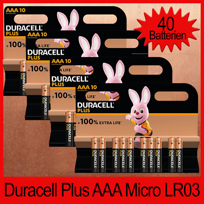 40 x Duracell Plus AAA Micro MN2400 LR3 AM4 Batterien NEU