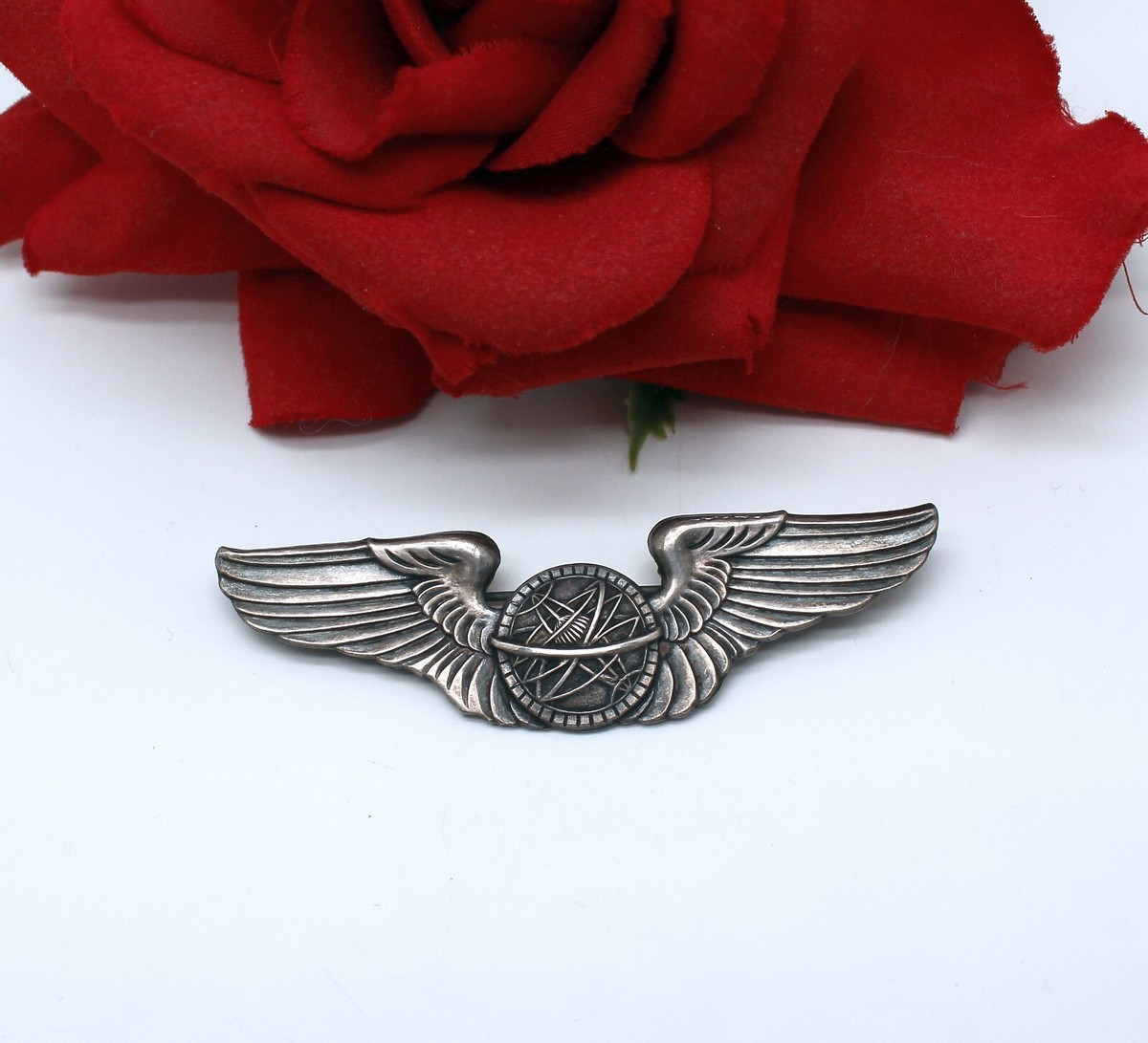 Sterling Silver WWII Army Air Force Brevet Wings Pin 14.42g CAT