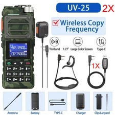 US UV-25 WALKIE-TALKIE 136-174&220-260&400-520MHZ TRI-BAND TWO WAY RADIO 10W KIT