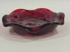 Vintage Fenton Ruby Red Swirl Ashtray/Candy/Trinket Dish Textured 8" Heavy Glass